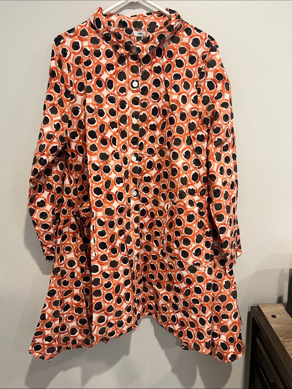 Tulip Clothing Demi Button Down top geometric design cotton womens L